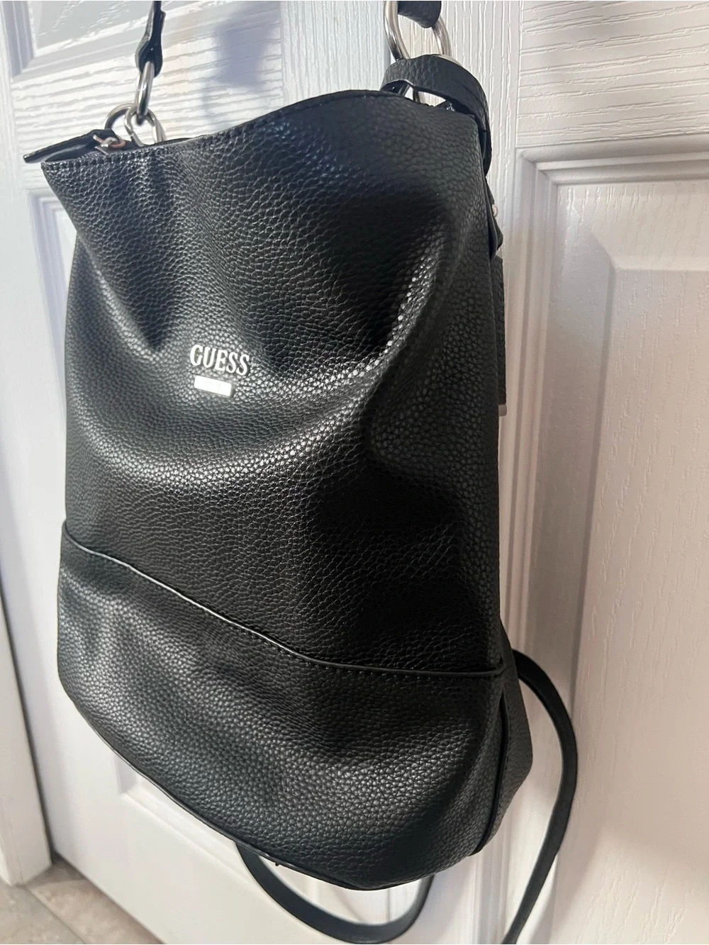 GUESS Black Pebbled Leather Hobo Shoulder Bag with Silver Hardware - Picture 9 of 17